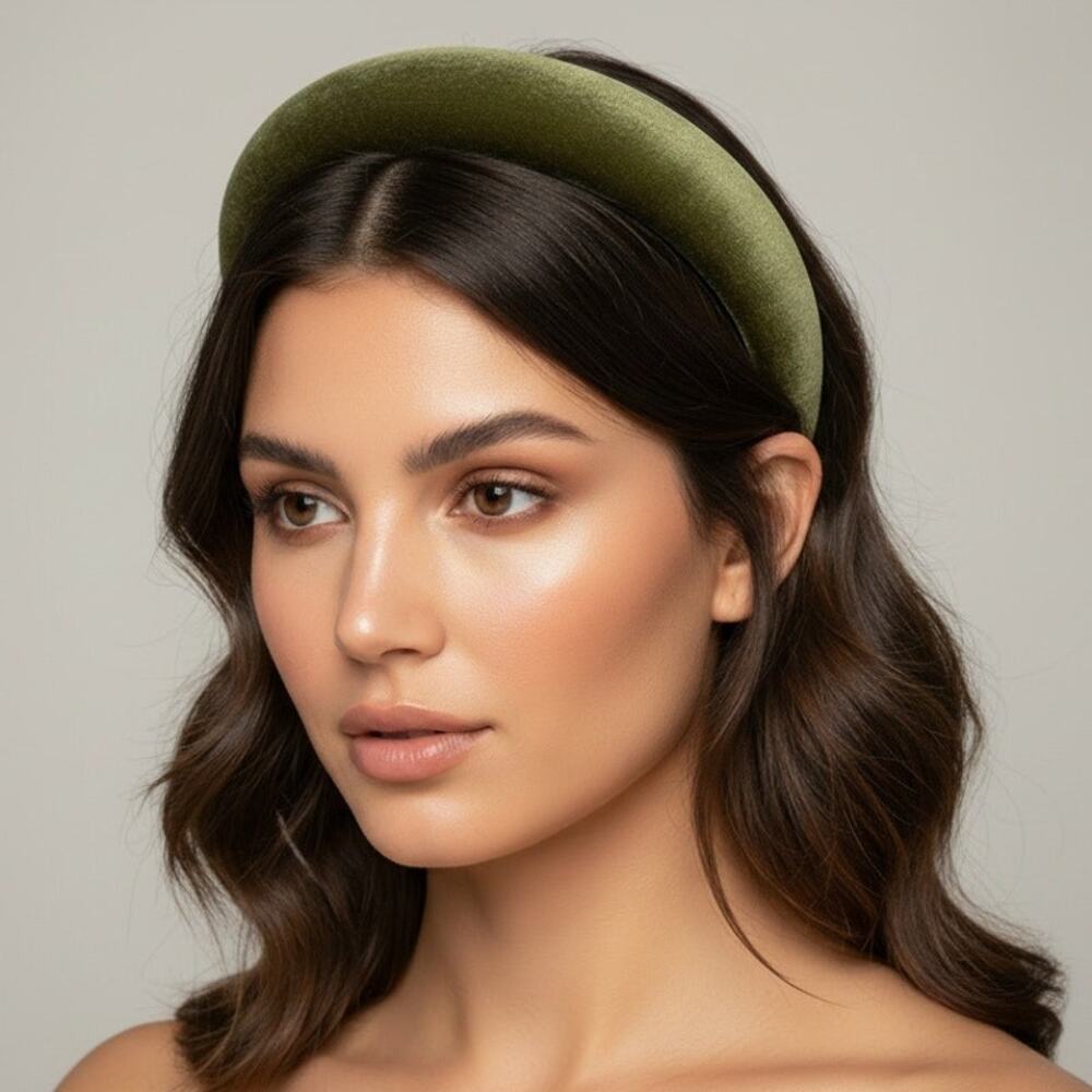 Boutique Olive Green Padded Velvet Headband Thick Sponge Alice Band New
